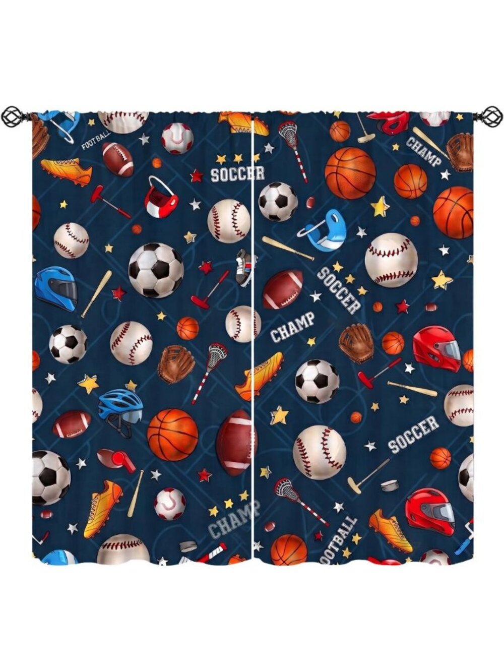 Sports Theme Blackout Curtains for Kids Room - Basketball, Soccer & Baseball